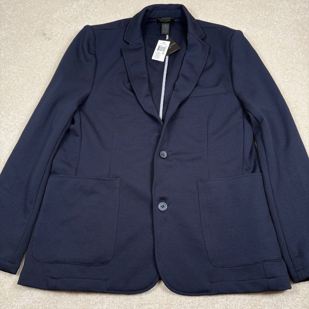 Magaschoni Man Navy Blue Waffle Knit Blazer Jacket GM90136M Mens Medium NWT